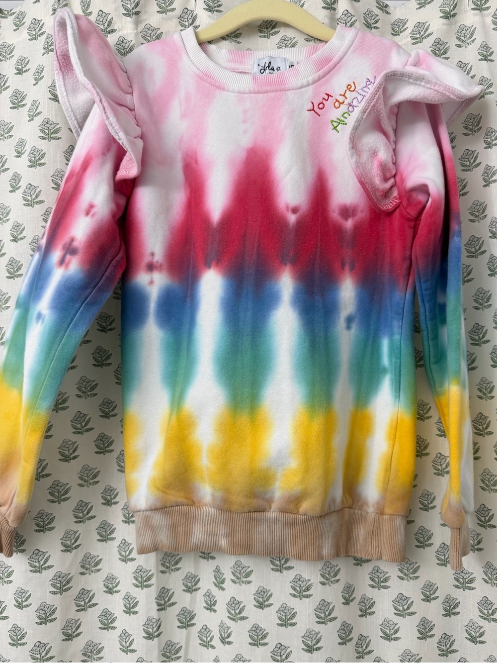 Lola + The Boys | Pink Tie-Dye Sweatsuit with Rainbow Embroidery